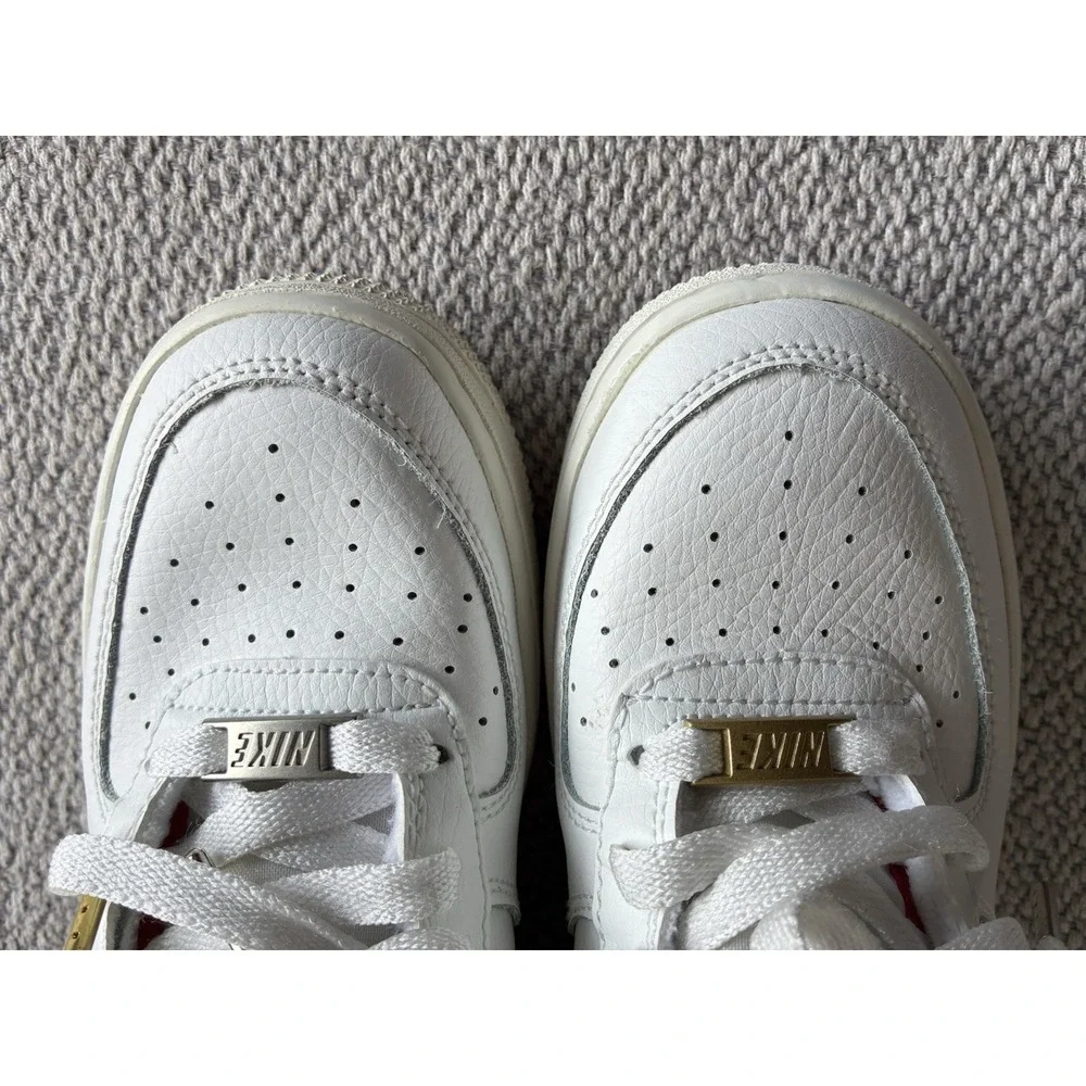 Nike Air Force 1 LV8 Double Swoosh White Gold Silver Sneakers Size 5.5Y - Picture 9 of 16